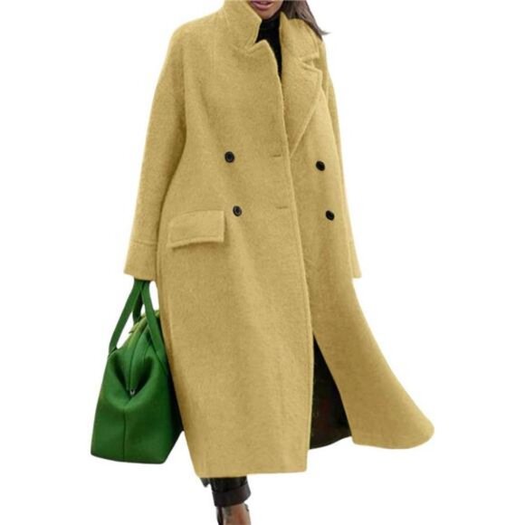 Women Oversized Long Winter Coats Warm Light Yellow - Picture 1 of 5